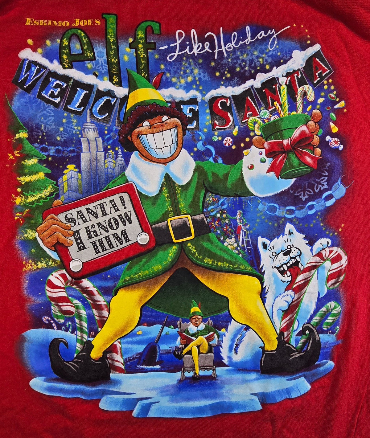 Elf Movie Christmas T Shirt Red Long Sleeve Buddy The Elf Esquimo Joe's 54x69cm