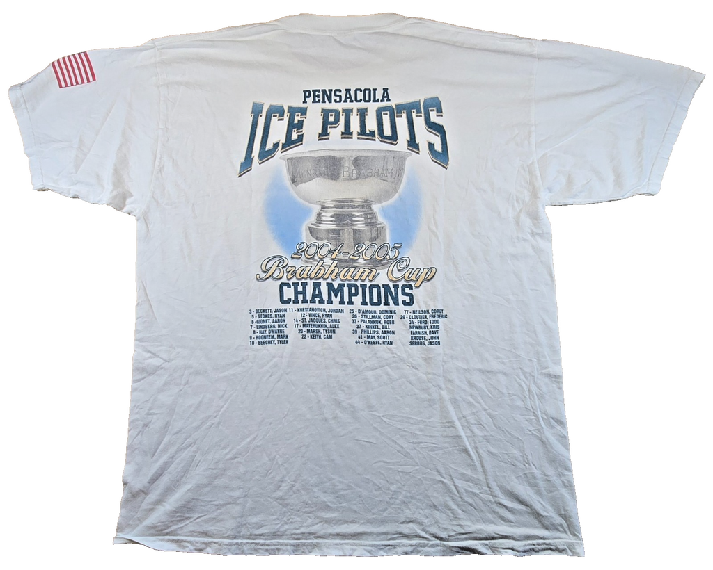 intage 2005 Pensacola Ice Pilots T Shirt XL Brabham Cup Champions Hockey ECHL