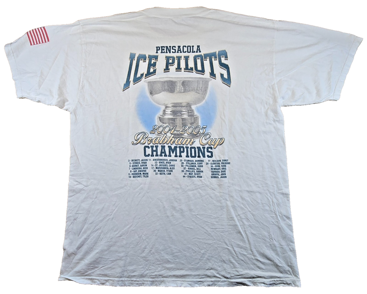 intage 2005 Pensacola Ice Pilots T Shirt XL Brabham Cup Champions Hockey ECHL