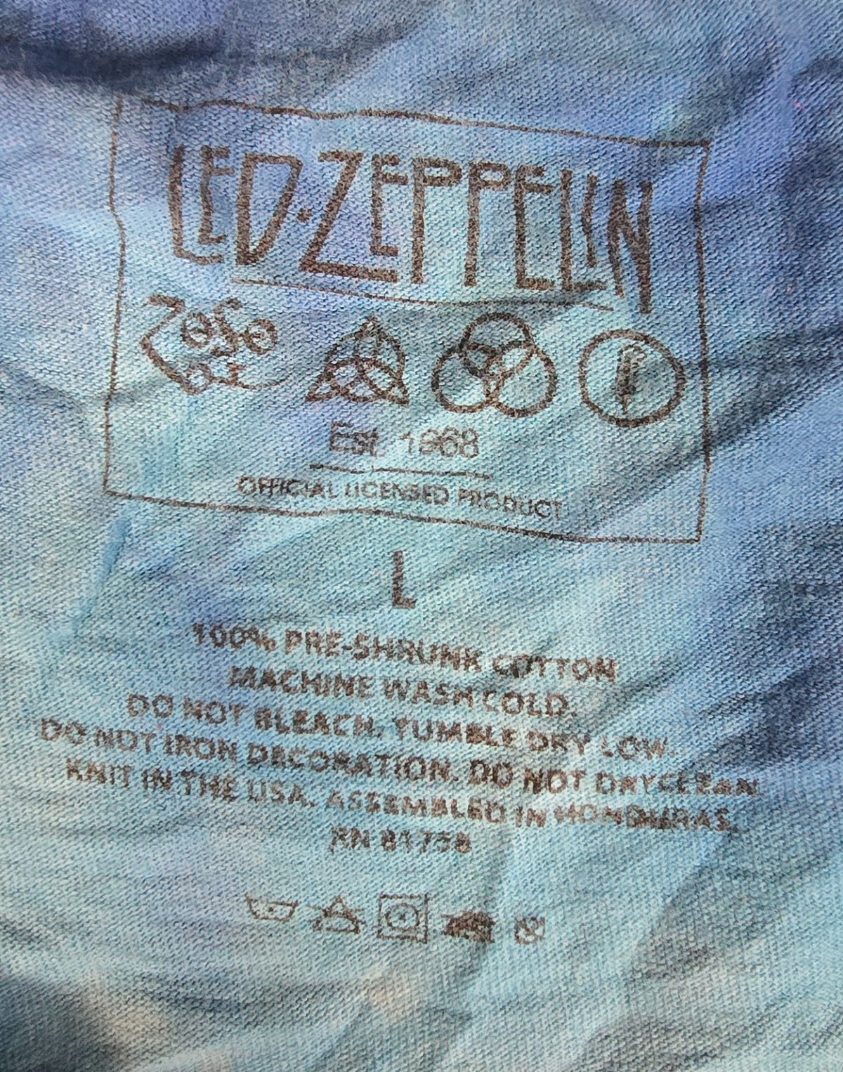 Led Zeppelin U.S. Tour 1975 T Shirt Large L Tie Dye Swan Song Rock Band Tee